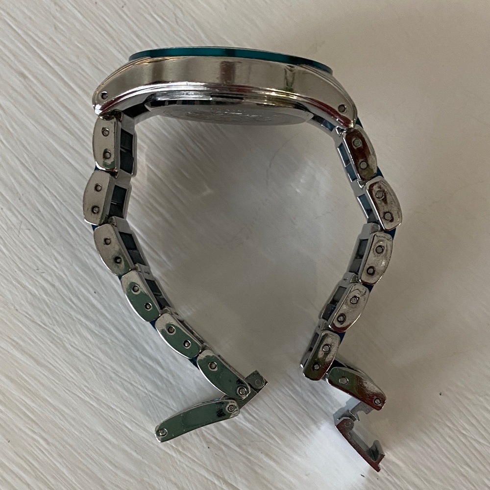 Anne Klein Teal Blue Dial & Enamel Link Silver Tone Sport Bracelet Watch - Picture 15 of 16